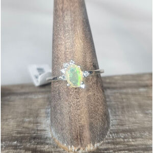Natural Ethiopian Opal Ring in Sterling Silver with White Topaz Accents Sz 8